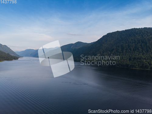 Image of Aerial view on Teletskoye lake in Altai mountains