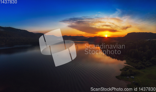 Image of Aerial view on Teletskoye lake in Altai mountains