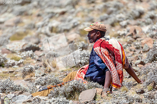 Image of park scout with rifle in Simien Mountain, Ethiopia
