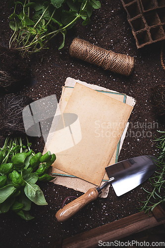 Image of Gardening concept with paper card
