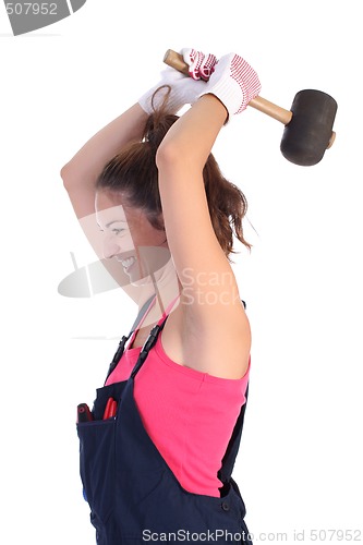 Image of woman with black rubber mallet