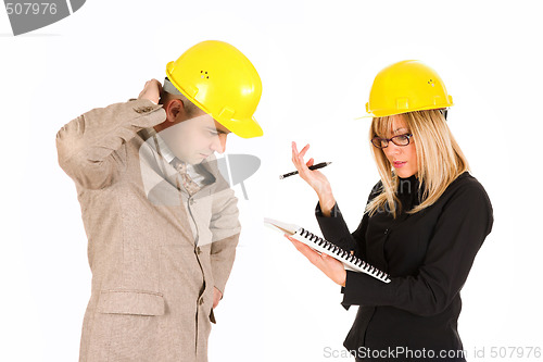 Image of angry businesswoman and architect 