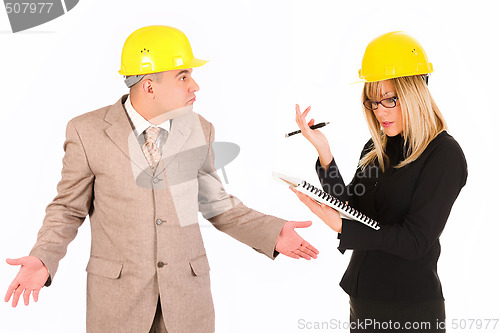 Image of angry businesswoman and architect 