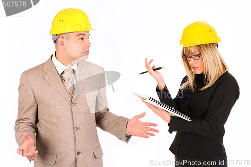 Image of angry businesswoman and architect 