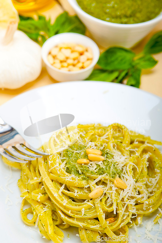 Image of Italian traditional basil pesto pasta ingredients