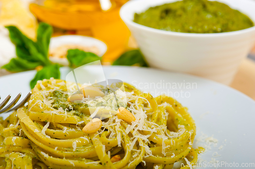 Image of Italian traditional basil pesto pasta ingredients