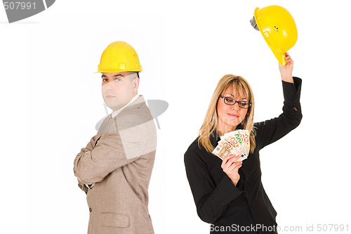 Image of businesswoman with earnings and businessman 