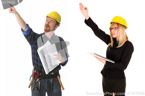 Image of construction worker and architect 