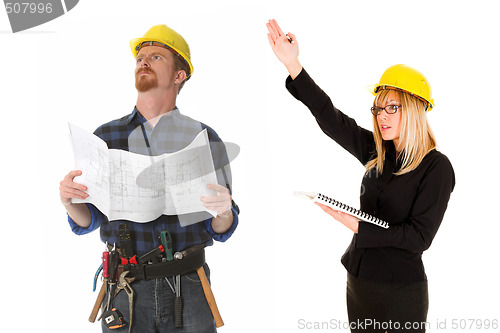 Image of construction worker and architect 