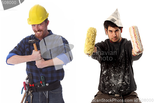 Image of construction worker and house painter