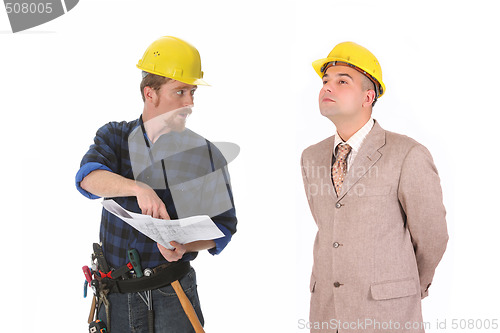 Image of construction worker and architect 