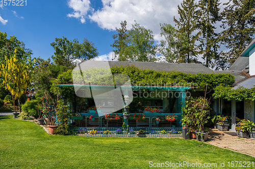 Image of Beautiful pergola in summer garden