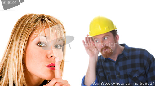 Image of businesswoman and construction worker