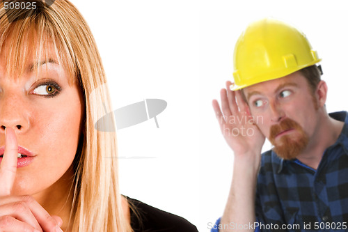 Image of businesswoman and construction worker