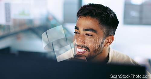 Image of Stress, headache and tired businessman in the office with a burnout working on a project with a deadline. Exhausted, fatigue and overworked professional male employee planning report with frustration