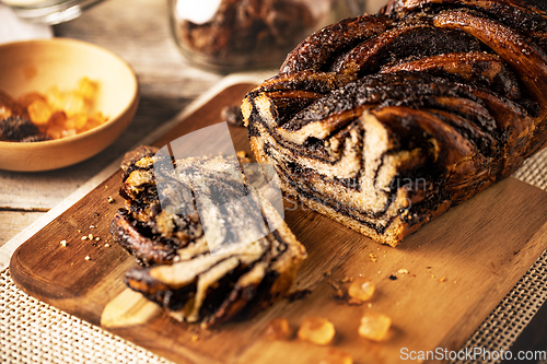 Image of Chocolate babka or brioche bread.