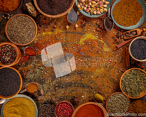 Image of Various spices in a bowls.