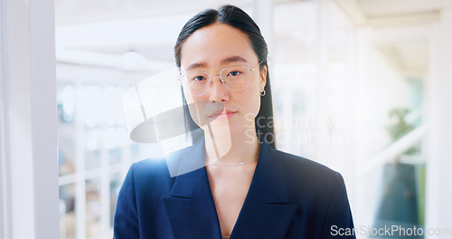 Image of Management, leadership and face of business woman in office for marketing, innovation or vision. Professional, executive and future with portrait of asian woman in startup for mindset, career or goal