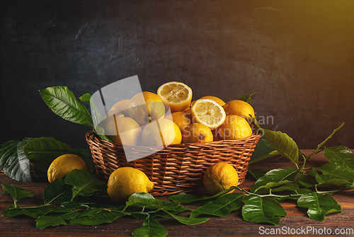 Image of Fresh lemons in basket