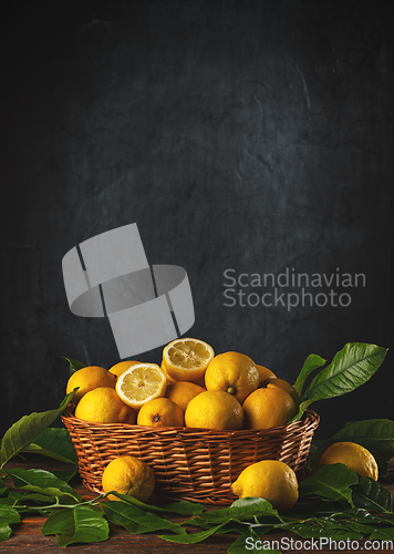 Image of Fresh lemons with leaves