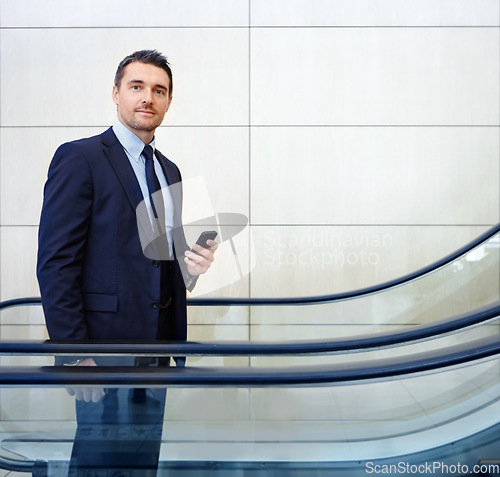 Image of Email, communication and portrait of a businessman with a phone for contact, internet and app. Executive, chat and corporate employee typing on a mobile for social media, work and online trading