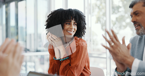 Image of Business, black woman and leader talking to team, staff and creative brainstorming. African American female, leadership and group project for advertising, training for new campaign and collaboration.