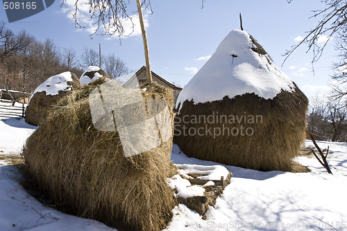 Image of traditional Serbian haystack on farm