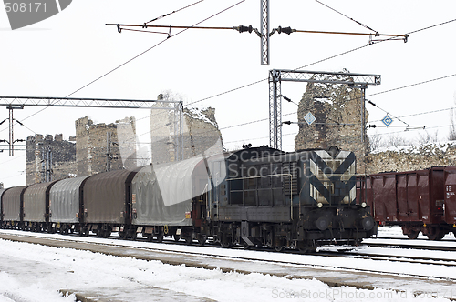 Image of trains in freight yard winter