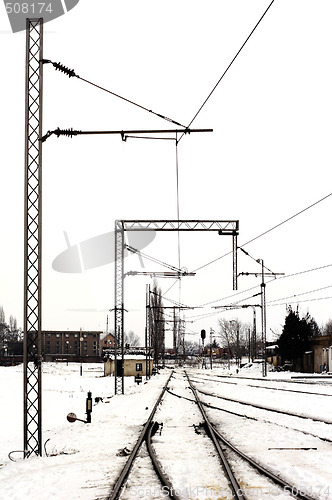 Image of trains in freight yard winter