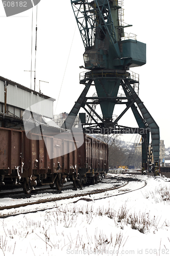 Image of trains in freight yard winter