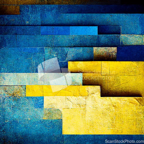 Image of Abstract painting on blue and yellow watercolor painting backgro