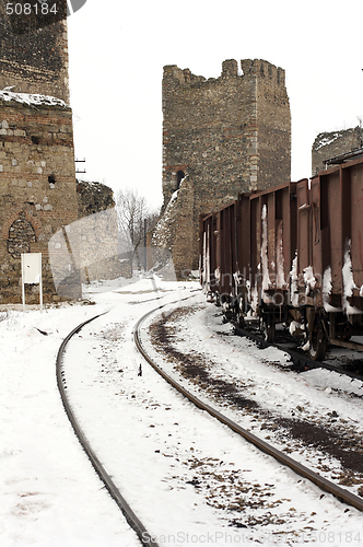 Image of trains in freight yard winter