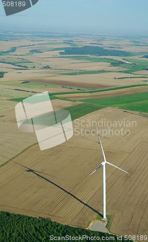 Image of aerial view of a windturbine 