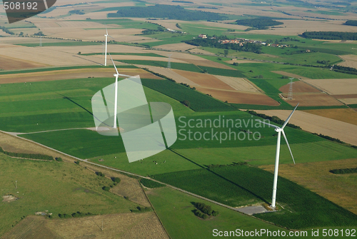 Image of Aerial view of a wind farm 