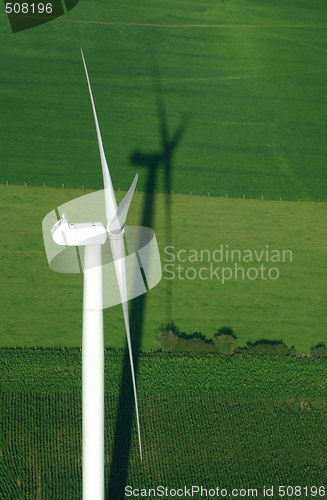 Image of overview of windturbine and green meadow