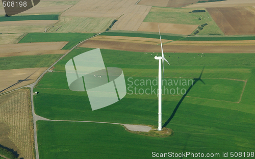 Image of Aerial view of a lonely  wind turbine