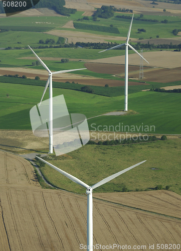 Image of Aerial shoot of a wind farm in France Europe