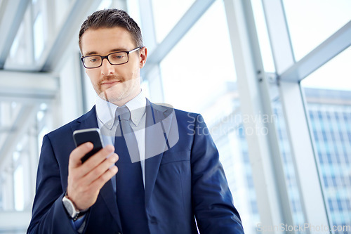 Image of Social network, corporate or business man with phone for invest strategy, finance growth or financial review. CEO, airport or manager with smartphone for planning, data analysis or data web research