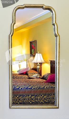 Image of Bedroom interior reflected in mirror