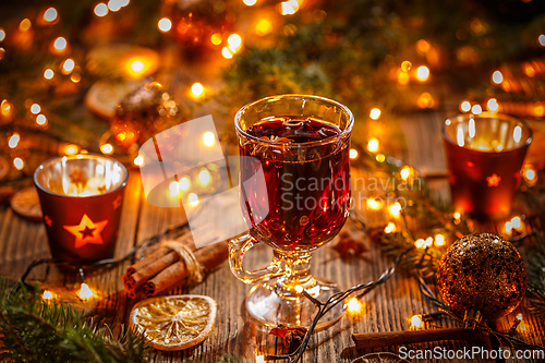 Image of Christmas composition with mulled wine