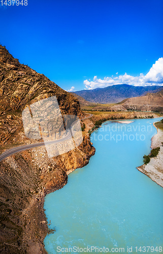 Image of Vertical photo of road in Altai mountains.