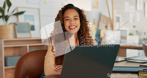 Image of Black woman, documents or working on laptop planning, creative research or data analysis for marketing project management review. Business, typing corporate report, schedule or SEO calendar agenda