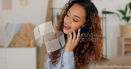 Image of Logistics, fashion and business owner on a phone call for a delivery of clothes in a clothing boutique retail store. Supply chain, woman and entrepreneur ordering inventory, cargo and boxes of stock