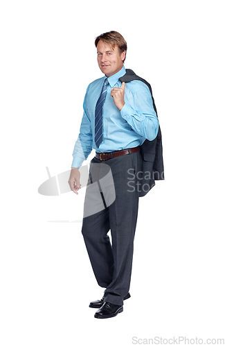 Image of Business man, portrait and success with leadership and corporate ceo isolated on white background. Senior executive businessman, mindset and vision, management with professional mockup and leader