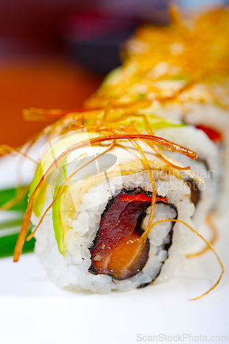 Image of fresh sushi choice combination assortment selection