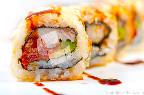 Image of fresh sushi choice combination assortment selection