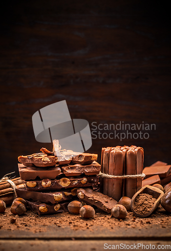 Image of Stack of chocolate pieces