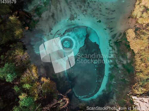 Image of Geyser (blue, silver) lake with thermal springs