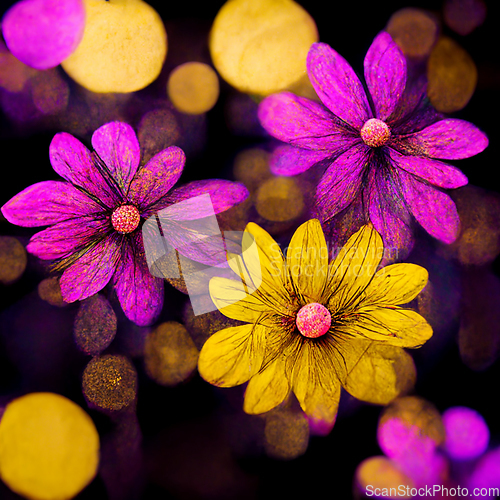 Image of Purple and yellow abstract flower Illustration.