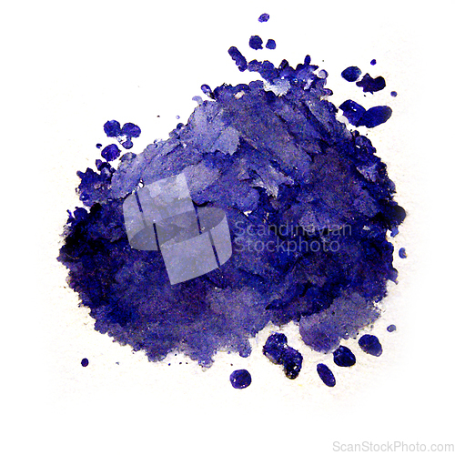 Image of Blue ink blot or watercolor paint stain on white background.